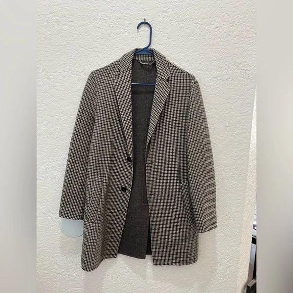 Zara Houndstooth Black, Cream, and Brown Coat - Picture 1 of 6